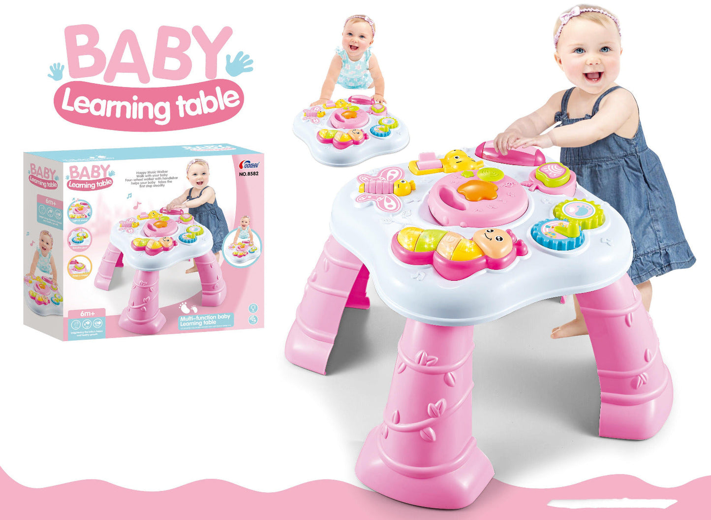 Multi Function Baby Learning Table Pink White