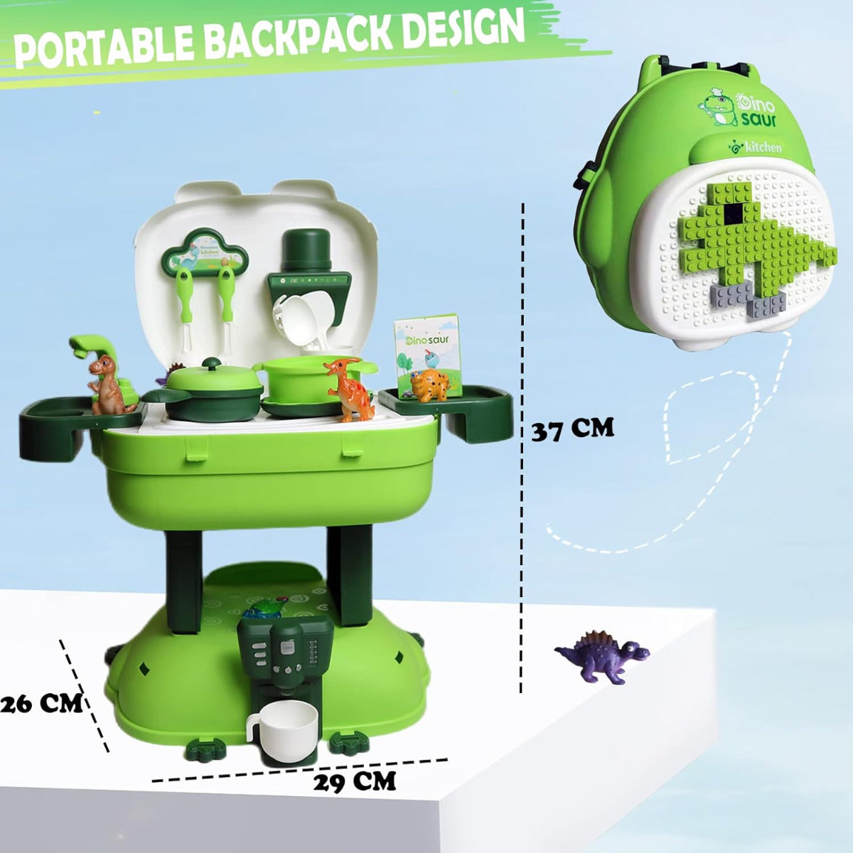 Dino 3 in 1 Kitchen and BackPack 36 Accessories