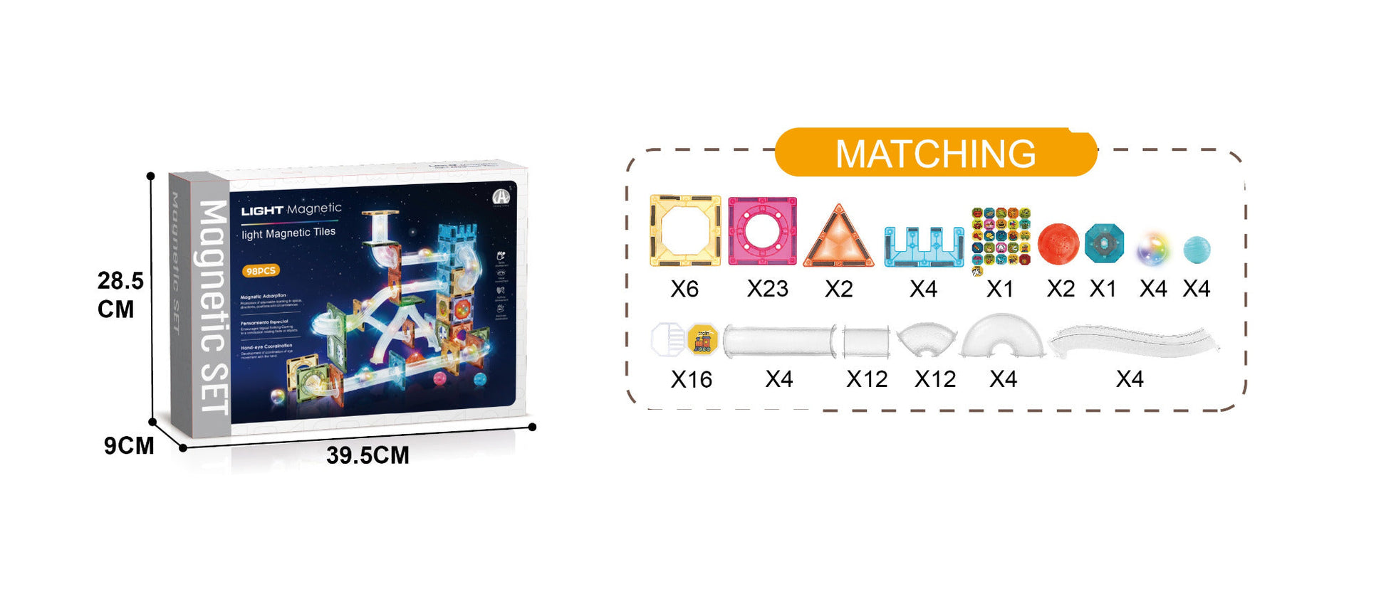 Magnetic Tiles 98pcs with Light