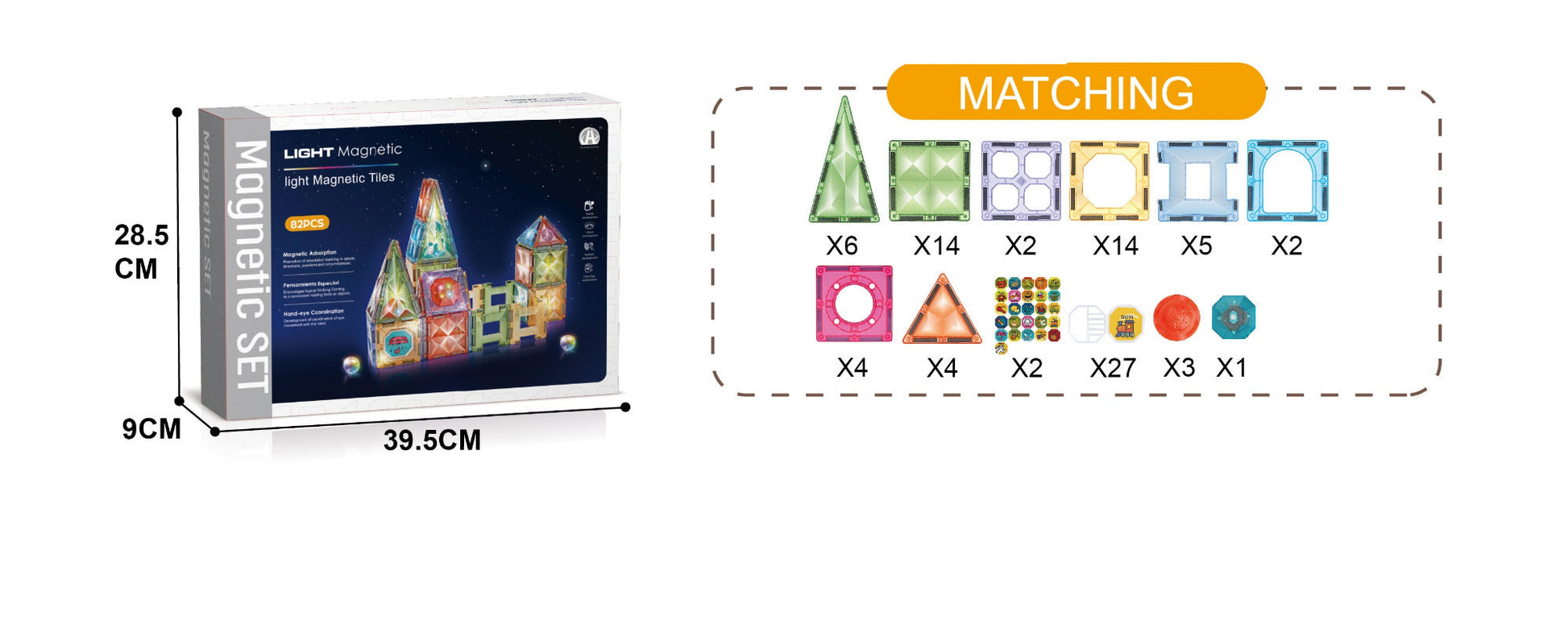 Magnetic Tiles 82pcs with Light