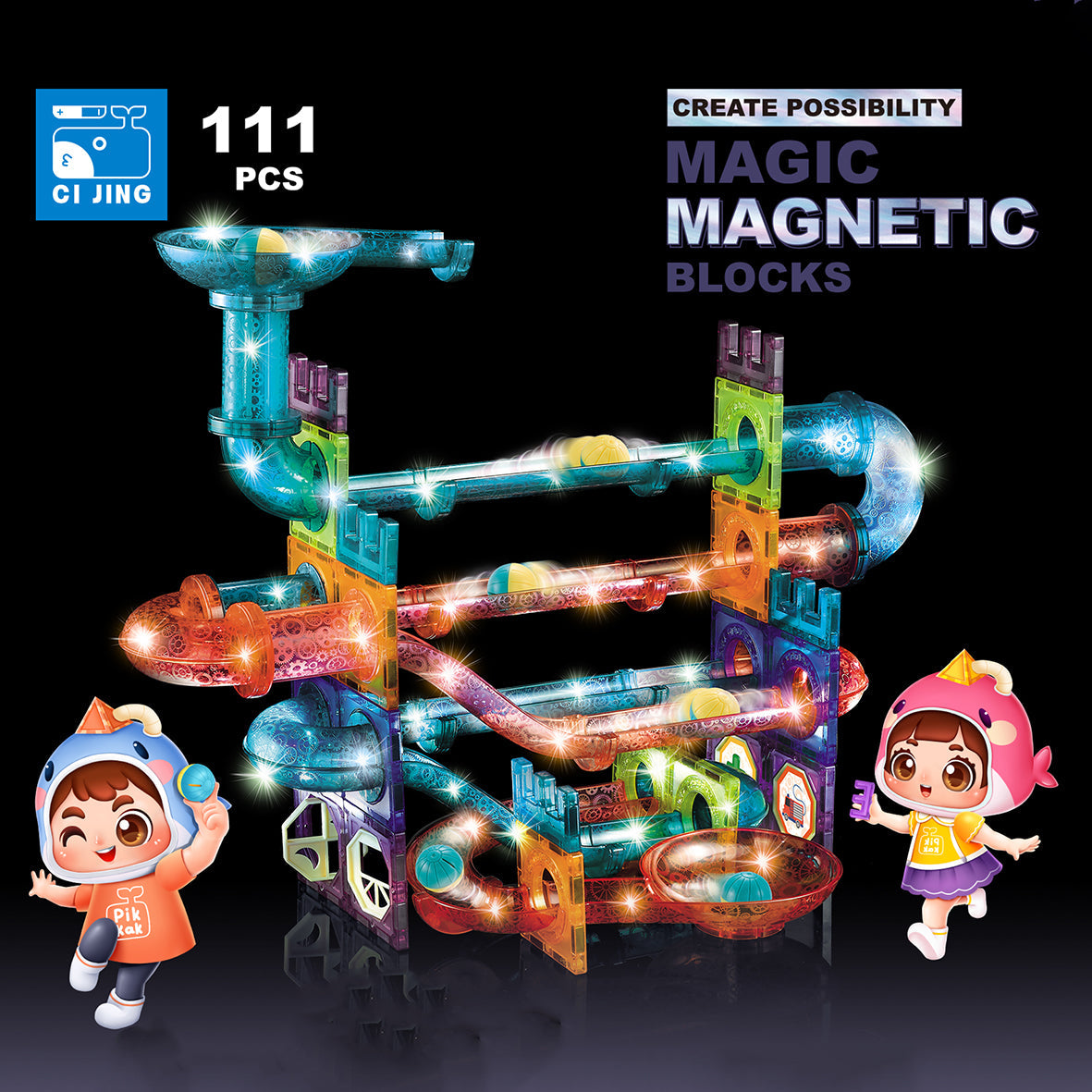 Magnetic Building Blocks With Lighting 111pcs