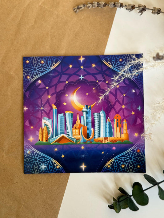 Greeting Card Doha Skyline Theme