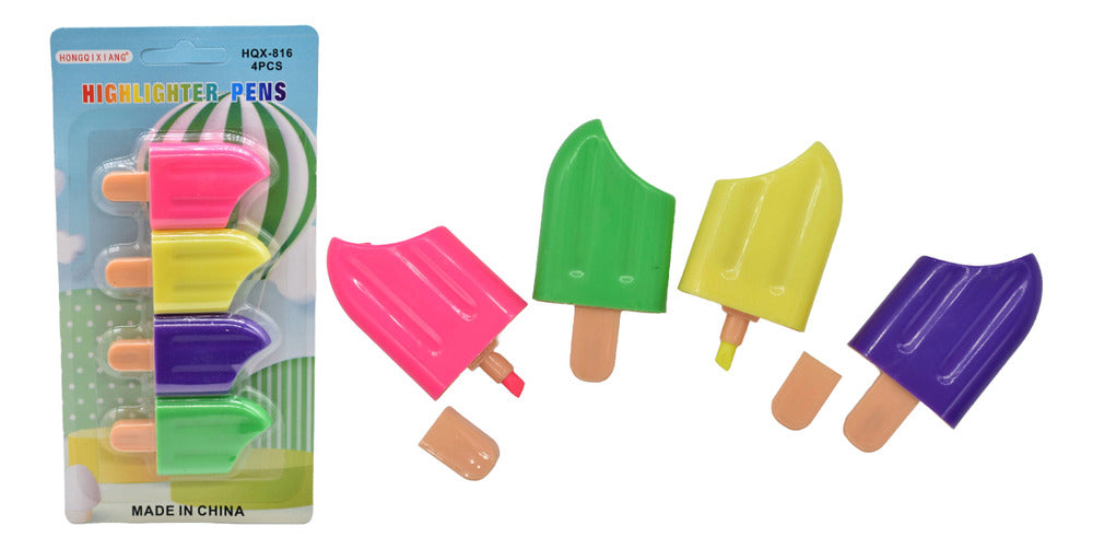 Mini Highlighters with Popsicle Shape 4 Pcs