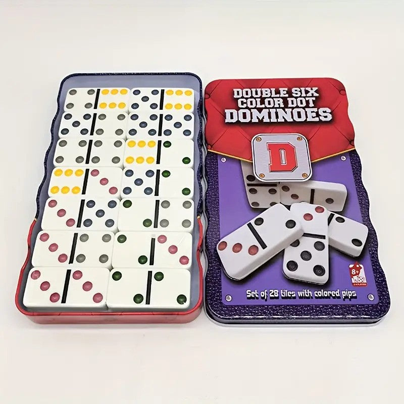Double Six Color Domino Blocks In Metal Box
