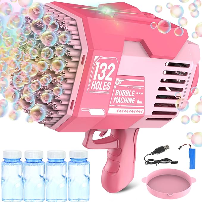 Bubble Gun Machine 132 Holes Pink