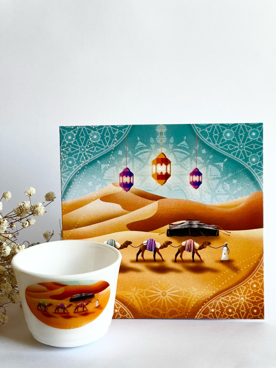 Kahwa cup Dessert and Camels with Greeting Card