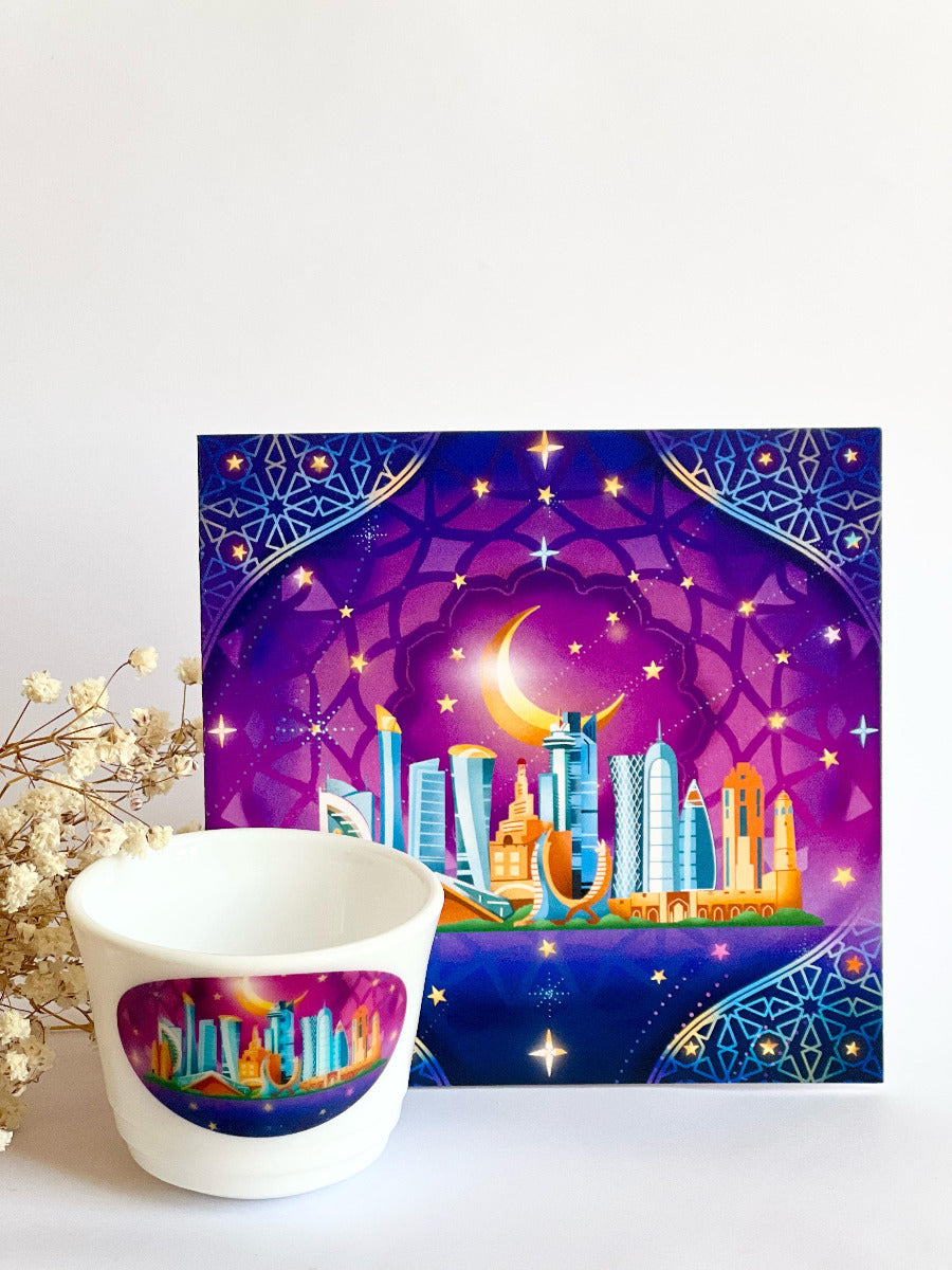 Kahwa cup Doha Skyline with Greeting Card