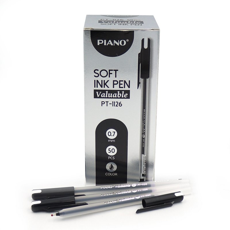 Piano Valuable Soft Ink Ball Pen Black 50 Pcs Box