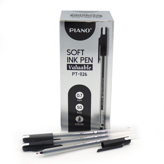 Piano Valuable Soft Ink Ball Pen Black 50 Pcs Box