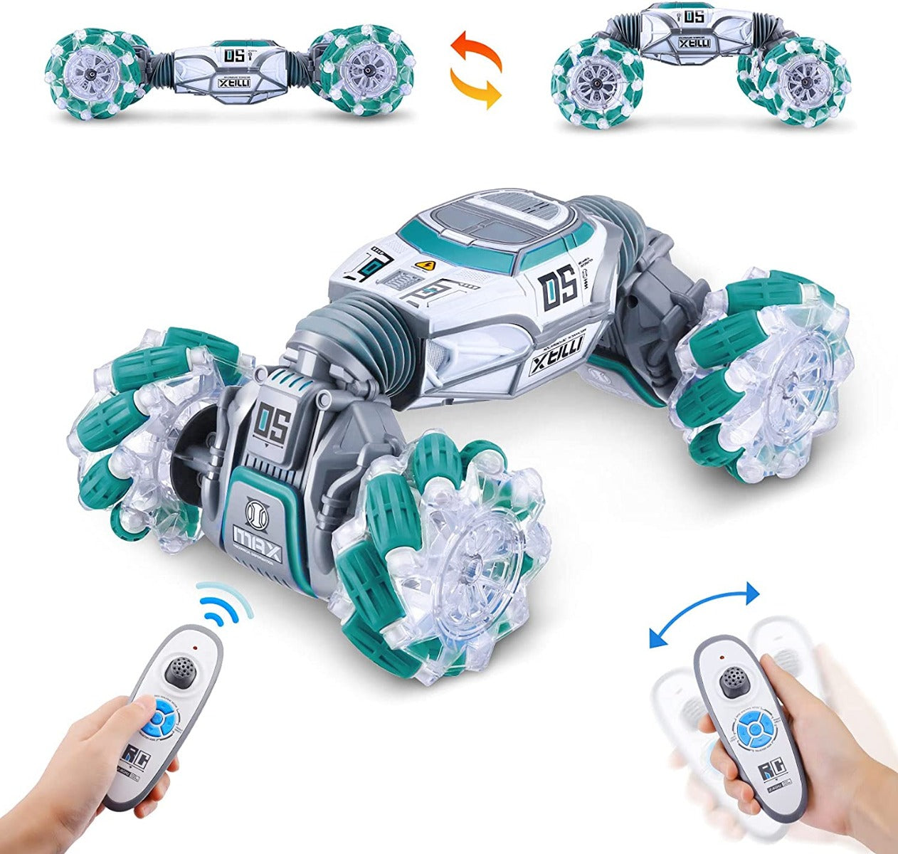 Powerextra Remote Control Stunt Car with Gesture Sensor 4WD Double Side 360 Flip Car Green