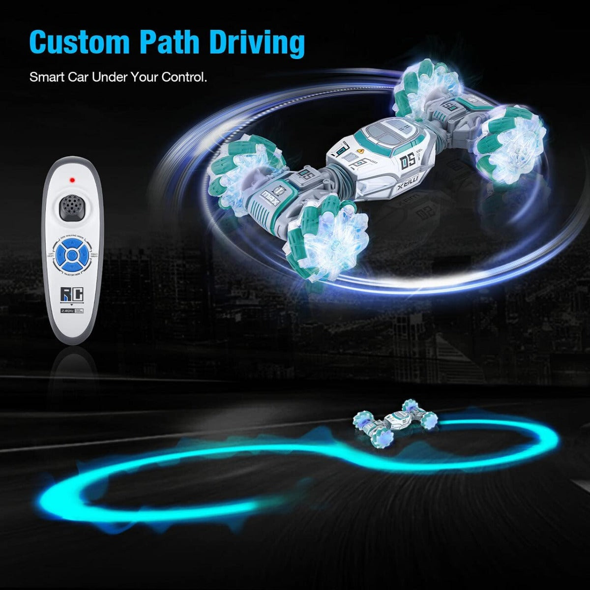 Powerextra Remote Control Stunt Car with Gesture Sensor 4WD Double Side 360 Flip Car Green