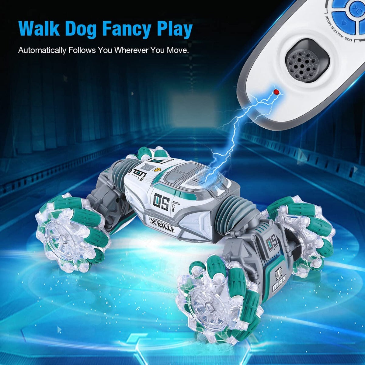 Powerextra Remote Control Stunt Car with Gesture Sensor 4WD Double Side 360 Flip Car Green