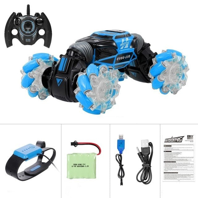 Skid Trax 4WD Remote Control Mecanum Wheels Stunt Car Blue