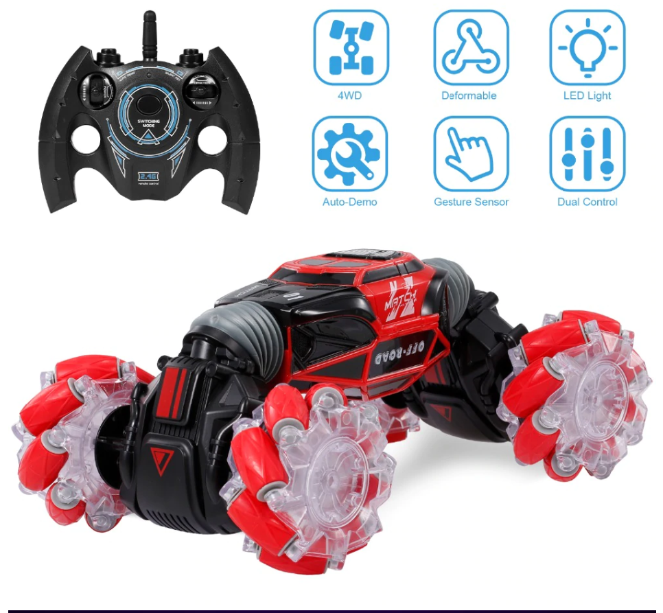 Skid Trax 4WD Remote Control Mecanum Wheels Stunt Car Red