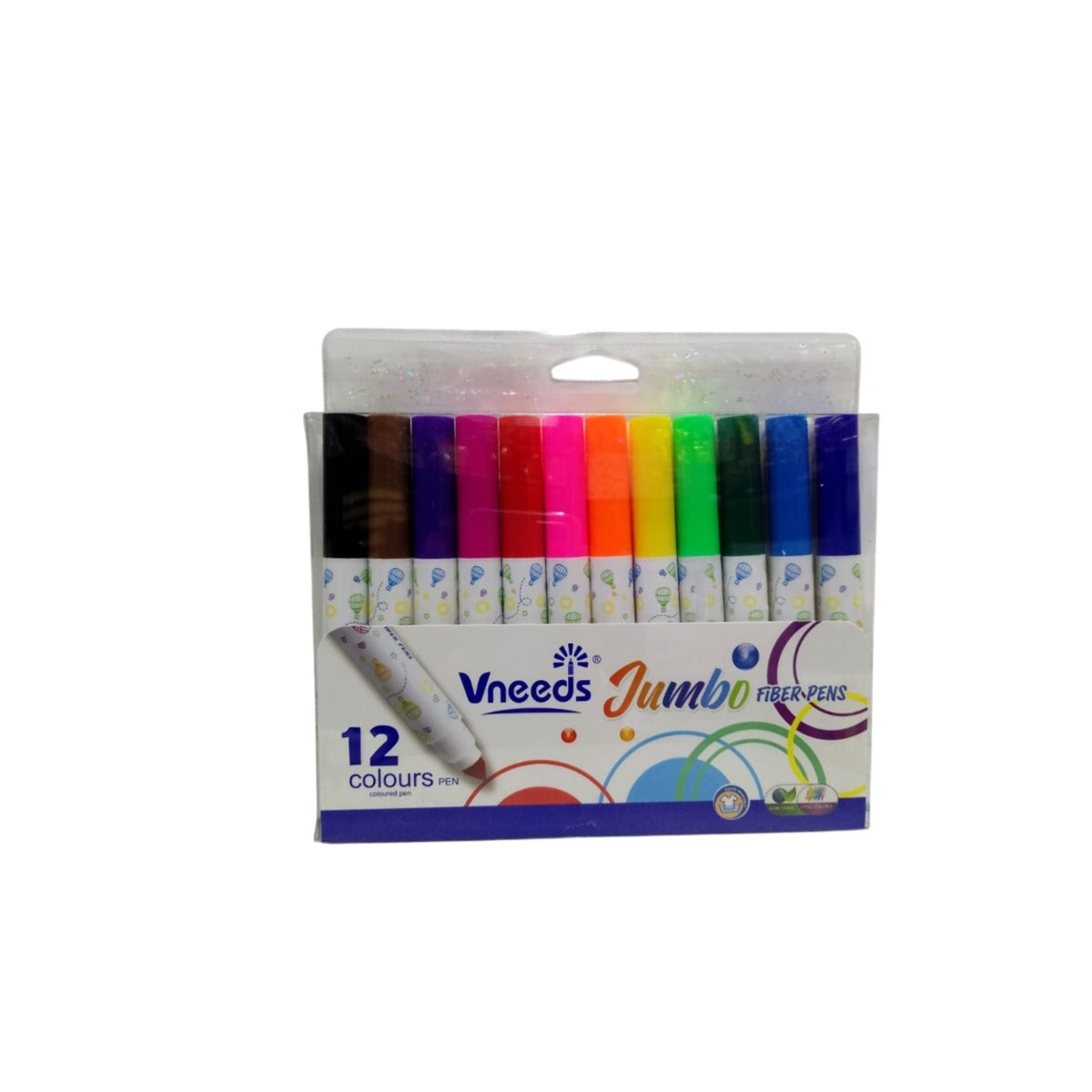 Vneeds Jumbo Fiber Water Color Pens 12 Pcs Set