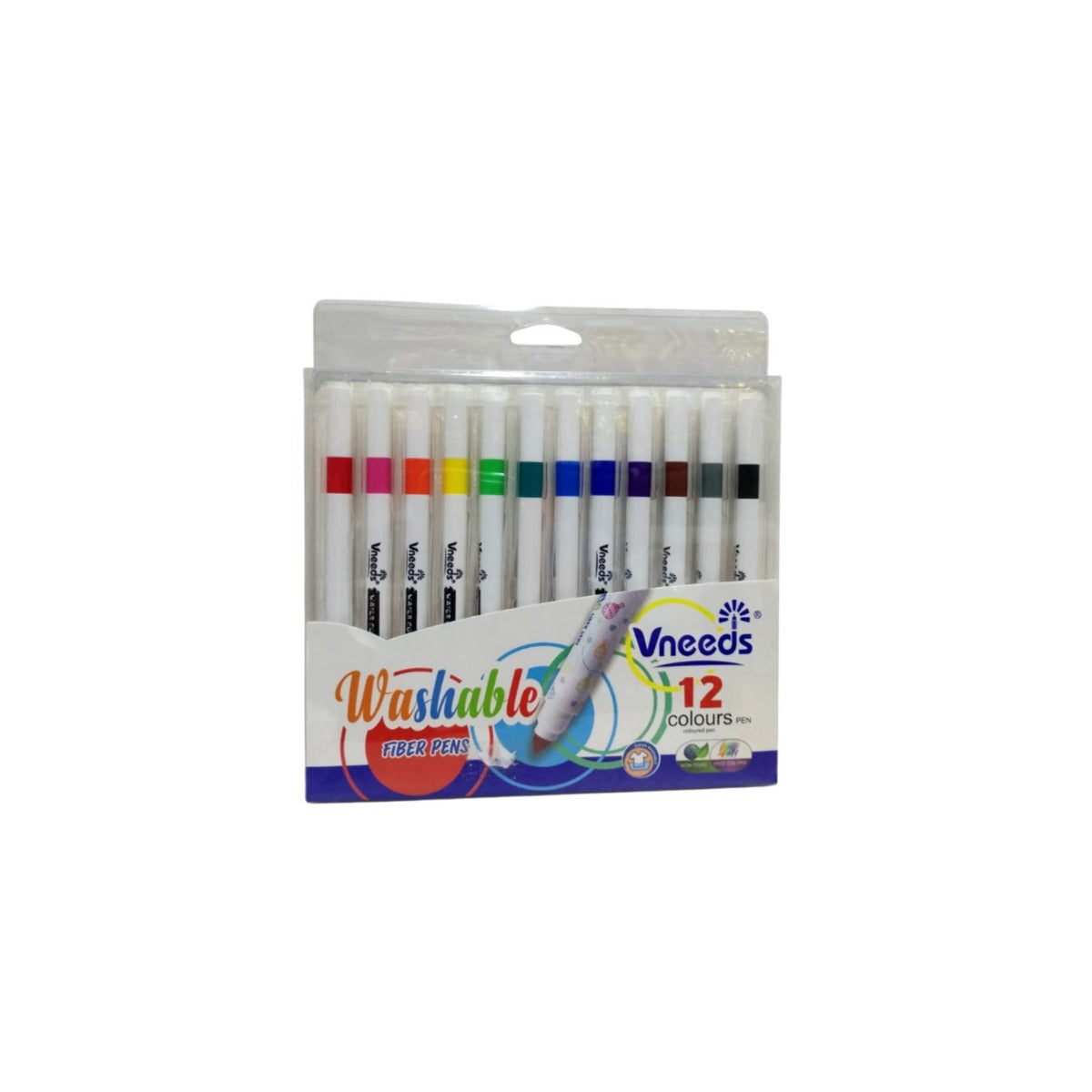 Vneeds Watercolor Pen Washable Fiber Pens 12 Colour Set