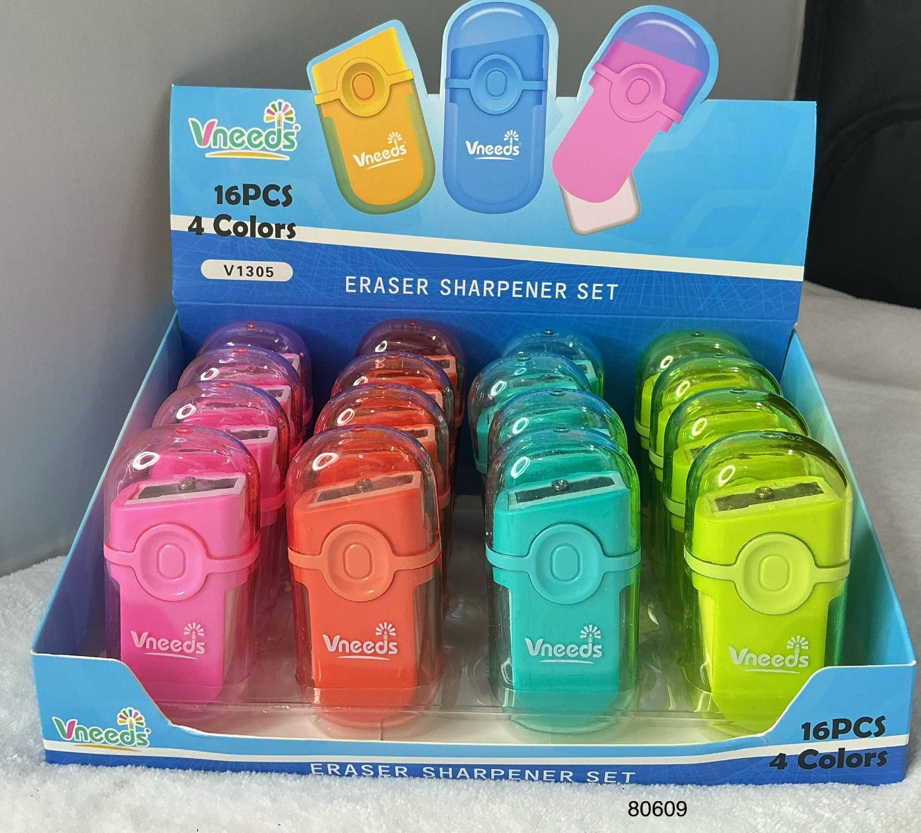 Vneeds Eraser And Sharpner Set 16 Pcs Box