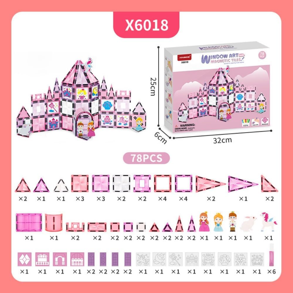 Princess Series Magnetic Tiles Building Blocks 78 pcs