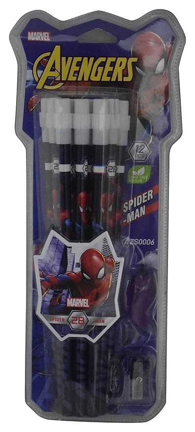 Spider Man Pencils With Sharpner Set 12 Pcs Purple